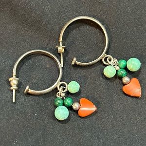 Sterling Silver Turquoise and Malachite Hoops